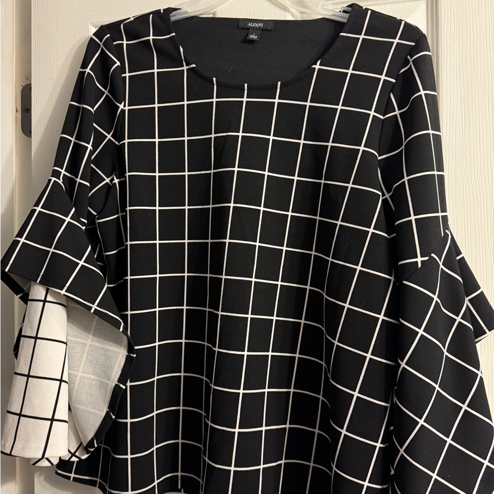 Alfani Black and White Checkered Blouse